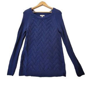 Sonoma Blue Cable Knit Sweater Long Sleeve Cross Weave Front Size M